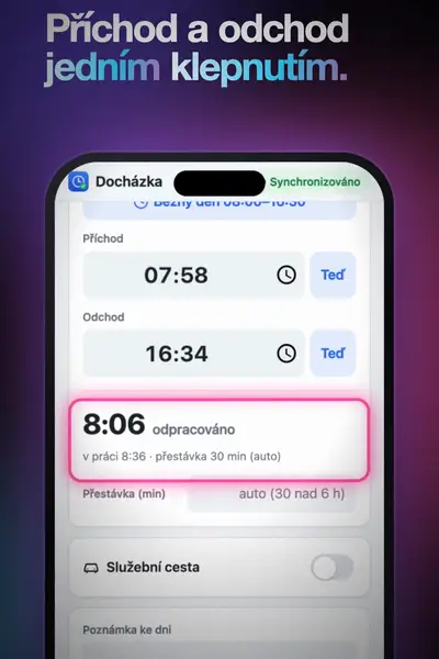 Aplikace Docházka s časem příchodu a odchodu