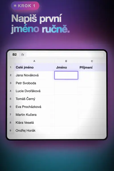Excel tip: rozdělení jména a příjmení