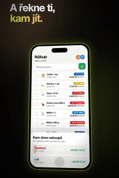 Sdílený nákupní seznam s doporučením obchodu