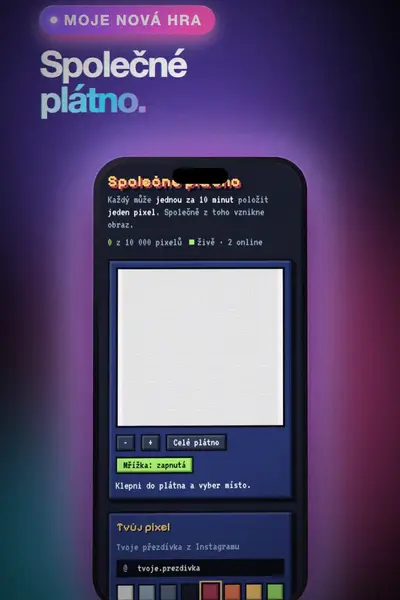 Společné plátno: mřížka pixelů a výběr barvy